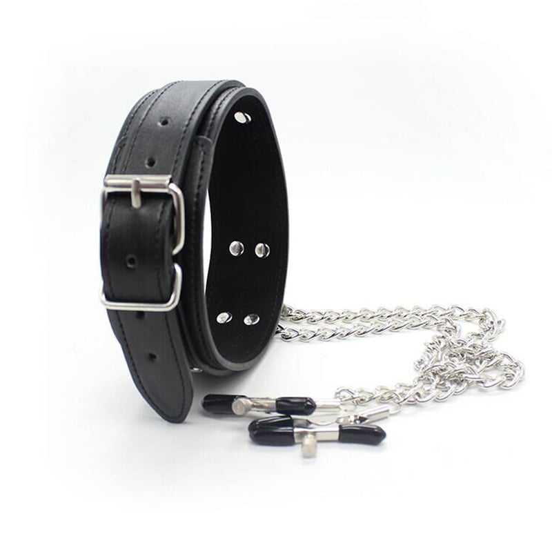 BDSM-Bondage-Erotic-Slave-Collar-Nipple-Clamps-Leather-Necklace-Chain-Fetishs-Adult-Game-Role-Play-Product-1